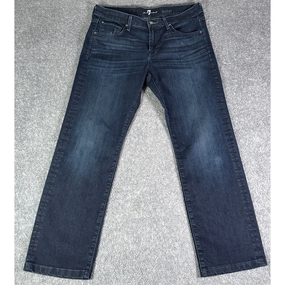 7 For All Mankind Austyn Relaxed Straight Leg Jeans Blue Dark Wash Mens 35x30